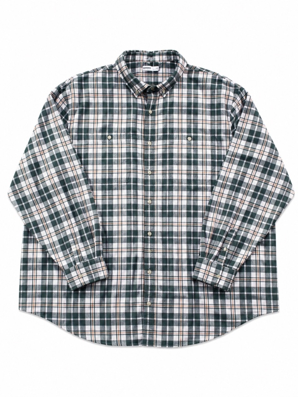 Sonoma Plaid Button-Down Men’s Shirt 4XB Plus Size Big Green, White, Tan